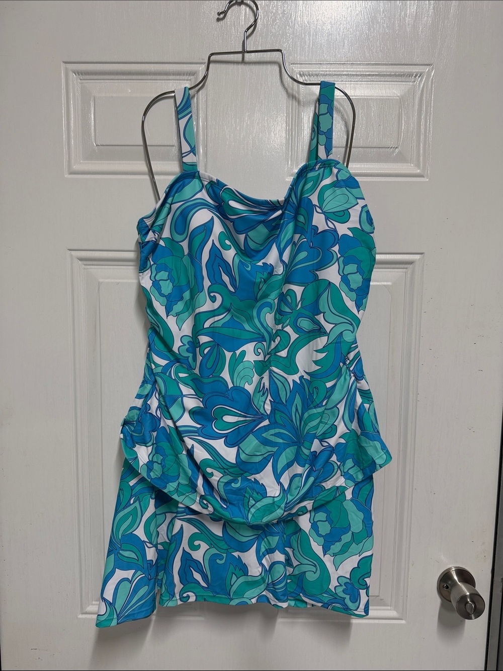Seafoam Blue Green Floral 2 piece Tankini with  Swim dress bottoms